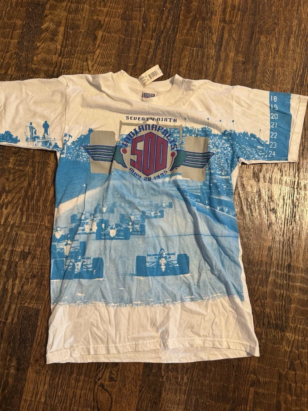 Sport Indianapolis 500 Racing Graphic T-Shirt 1995 White Blue Cotton L